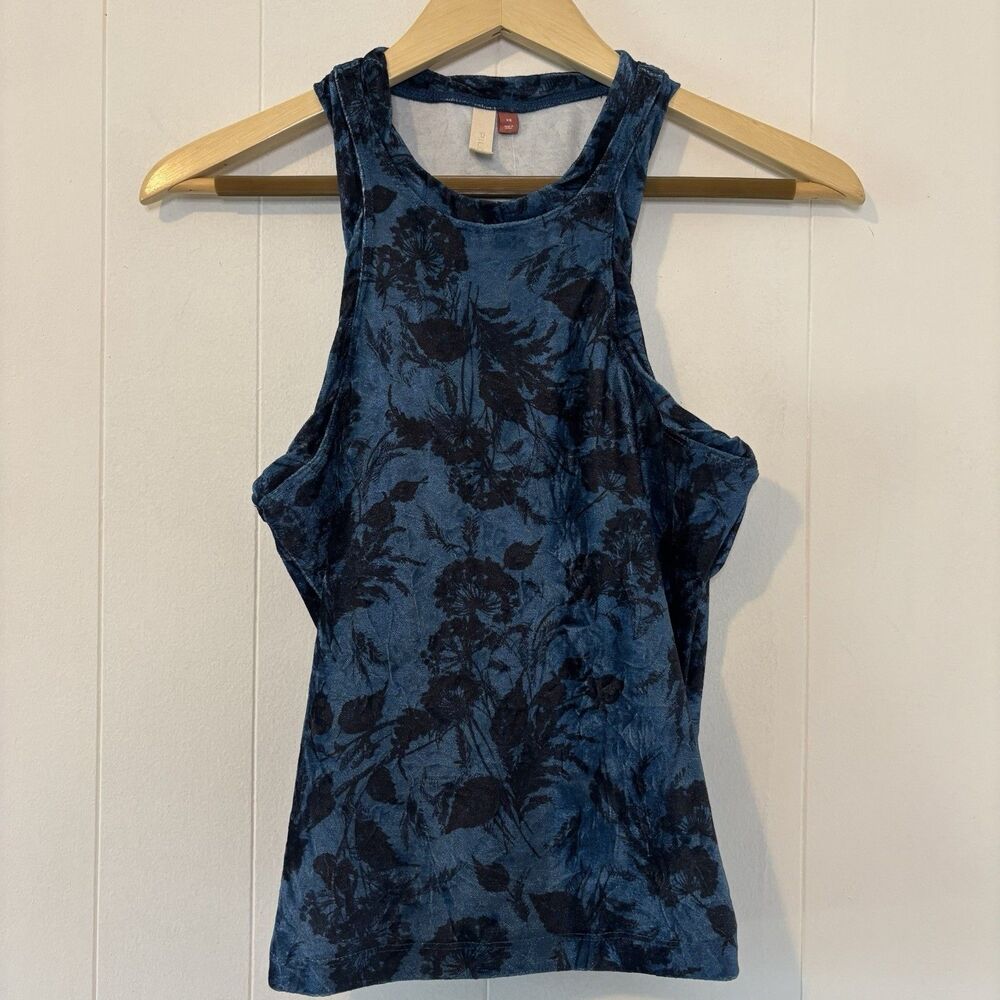 NWT Anthropologie Pilcro XS Velvet Racerback Tank Blue Floral Whimsigoth Witchy - Picture 3 of 13